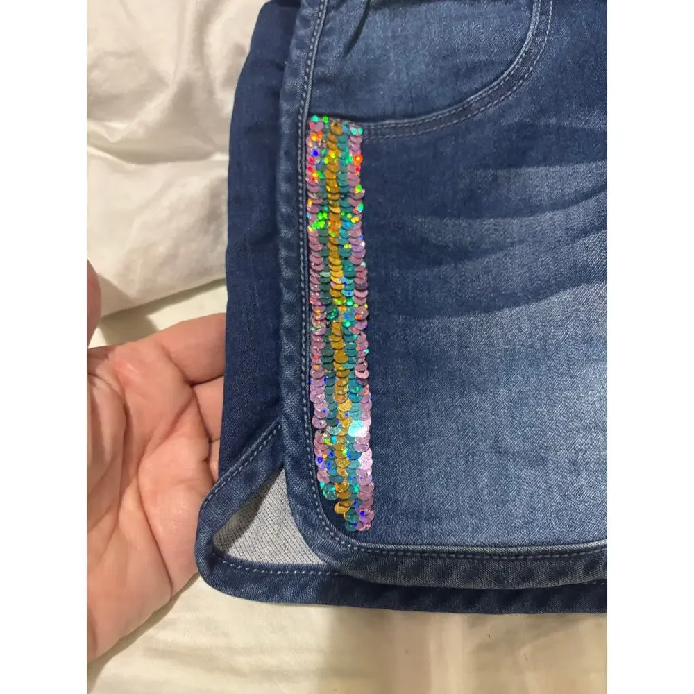 Members Mark 7/8 cotton spandex stretch blue denim jean shorts euc comfortable